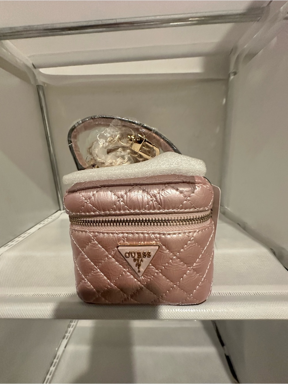 GUESS Metallic Quilted Pink Mini Cosmetic Case